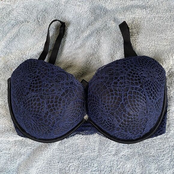 VICTORIA'S SECRET VERY SEXY PUSH UP BRA 34DDD Black Blue Overlay - Picture 1 of 5